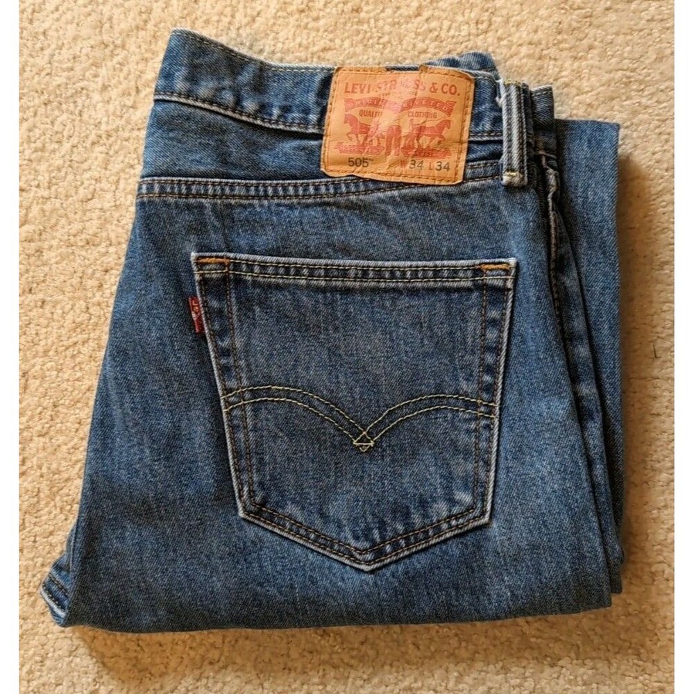LEVI'S 505 MEN'S BLUE JEANS 34x34 Regular Straight EUC